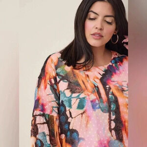 Torrid Vibrant Butterfly Print Chiffon Clip Dot Blouson Sleeve Blouse Size M 00